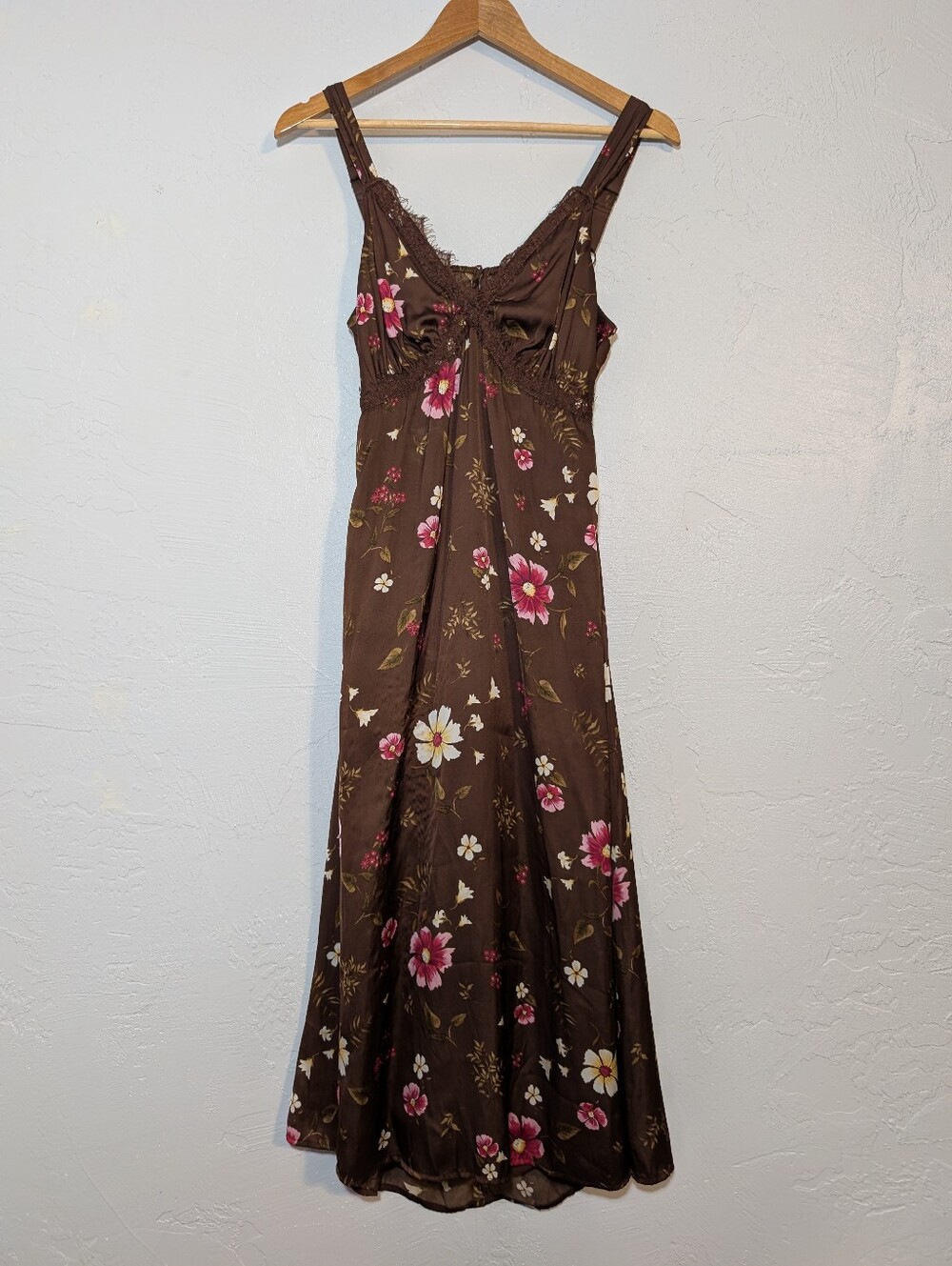 Chocolate Brown Floral Babydoll Slip Dress Y2K Dainty Romantic Ethereal Feminine